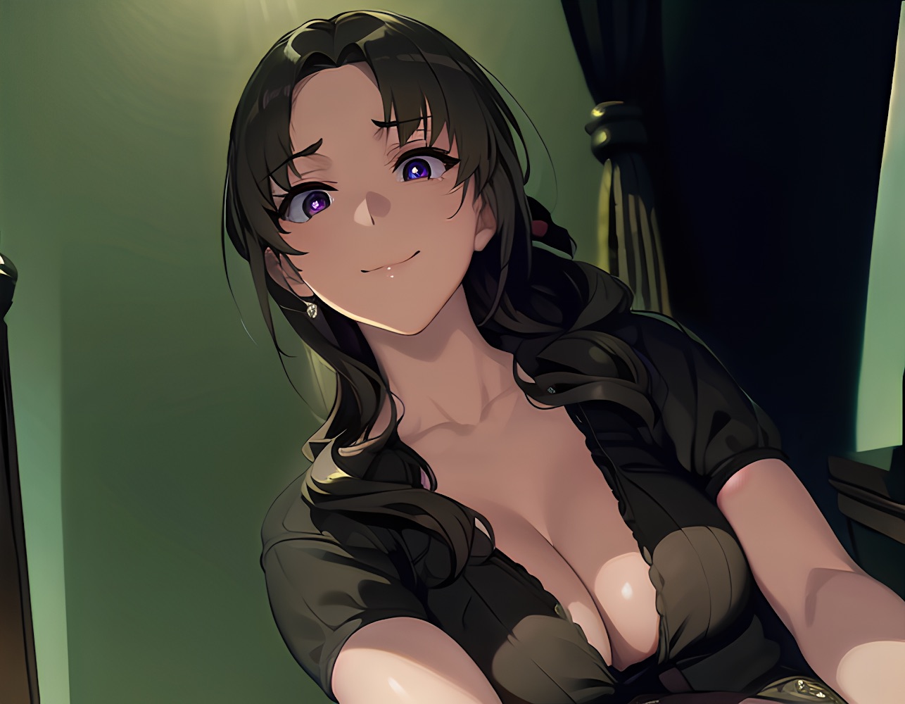 ai generated, big breasts, breasts, brown hair, cleavage, female, female only, milf, oosuki mamako, solo, tsuujou kougeki ga zentai kougeki de ni-kai kougeki no okaasan wa suki desu ka?
