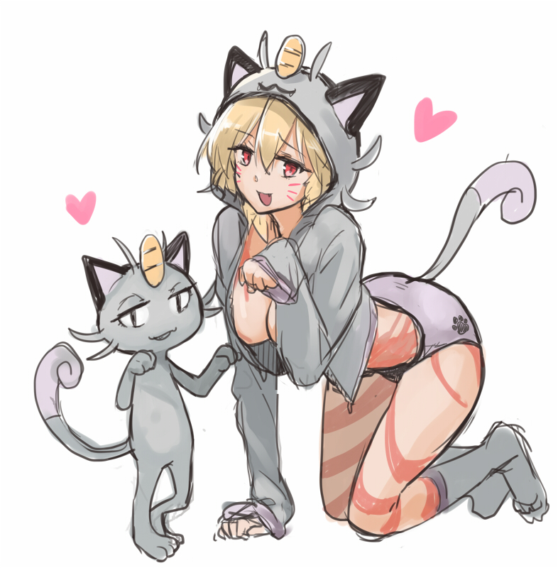 aimitsu_(ibityuttyu) alolan_meowth alolan_meowth_(cosplay) breasts catgirl cosplay feline furry game_freak human koban_(coin) meowth nintendo panties pokémon_(species) pokemon pokemon_(cosplay) rough_sketch tail whiskers