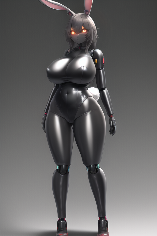 ai_generated amputee android big_breasts bionic_arm bionic_leg body_modification bodysuit bunny_ears bunny_girl bunnysuit cotton_tail cropped_feet cyborg drone droneification female front_view glowing_eyes grey_hair grey_theme hourglass_figure joints latex latex_suit led_light leotard looking_at_viewer nai_diffusion nipple_bulge nipples_visible_through_clothing orange_eyes orange_sclera pixai quadruple_amputee rabbit_ears robot_girl robot_joints solo stable_diffusion standing thick_thighs tight_clothing wide_hips