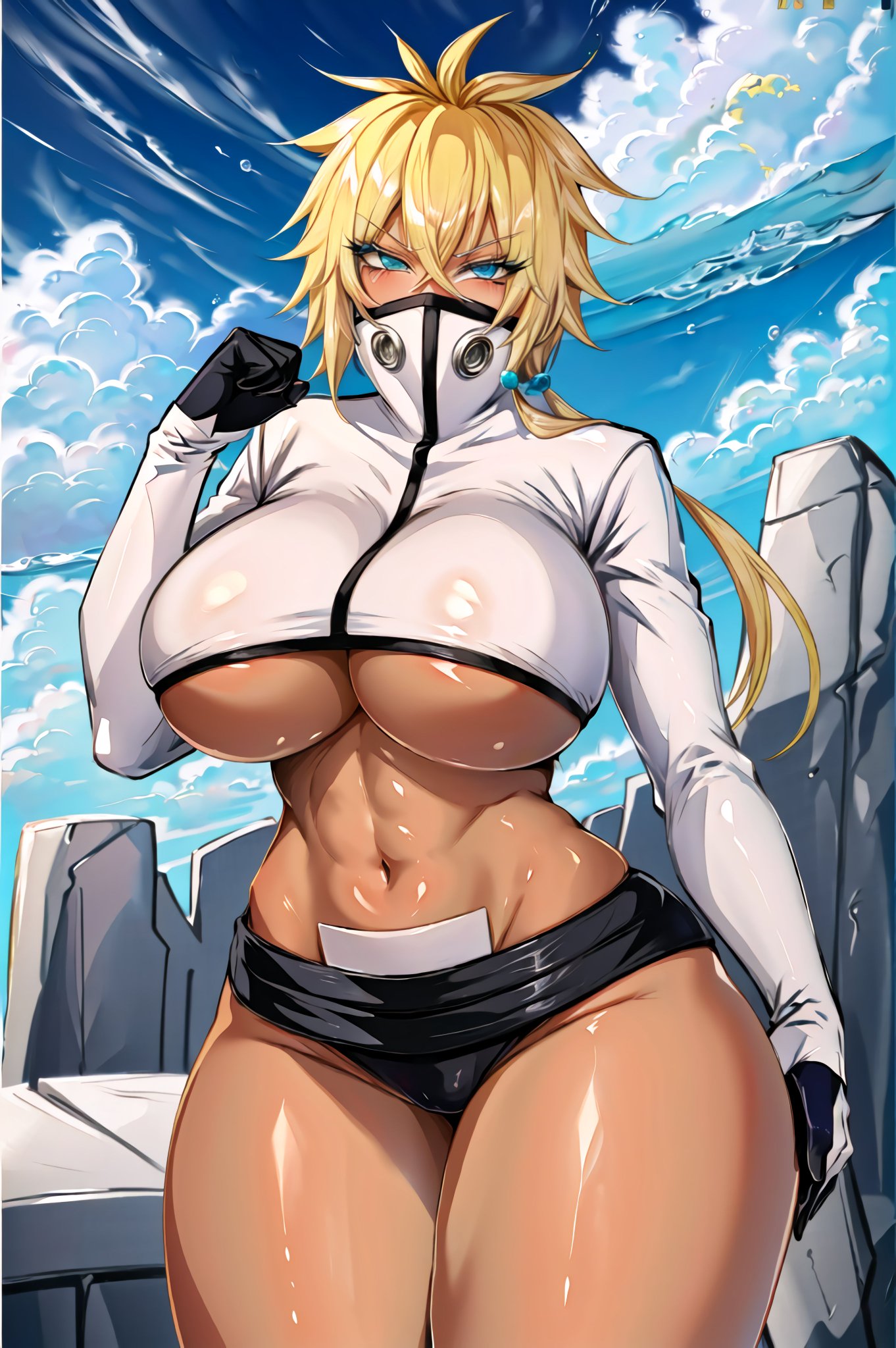 1girls, ai generated, bleach, blonde hair, blue eyes, breasts, curvaceous, curvy body, curvy figure, female, female focus, female only, high resolution, huge breasts, looking at viewer, mature female, short hair, stable diffusion, tia harribel, voluptuous, voluptuous female