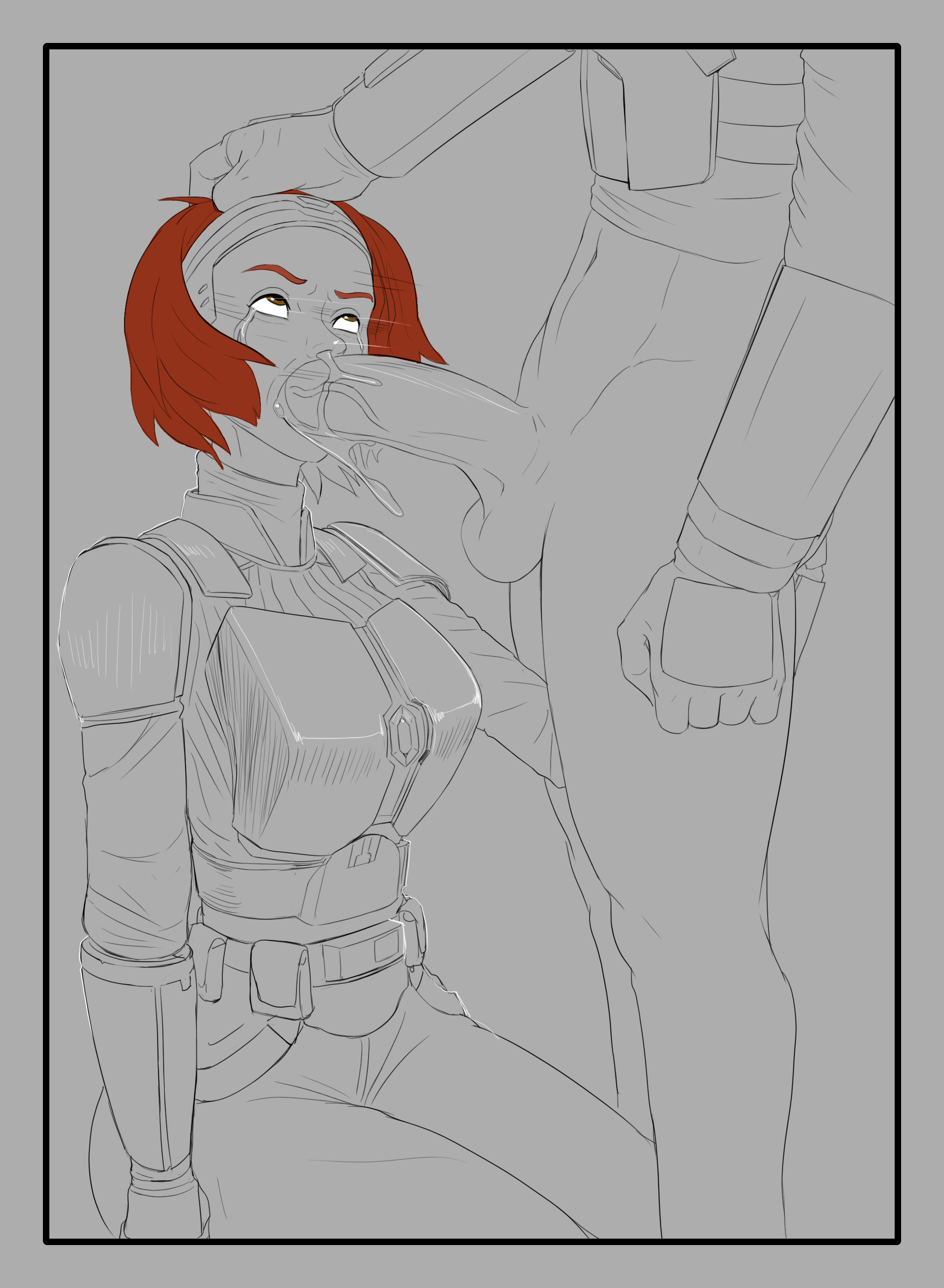 1girls, anythinggoes, blowjob, bo-katan kryze, din djarin, female, hetero, male/female, mandalorian, partially colored, star wars, straight, the mandalorian