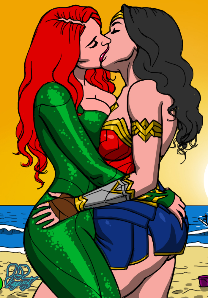 2girls amber_heard aquaman aquaman_(series) cleavage dc_comics female female_only gal_gadot justice_league justice_league_(2017) kaywest kiss kissing lesbian lesbian_kiss mera multiple_girls wonder_woman wonder_woman_(dceu) wonder_woman_(series) yuri