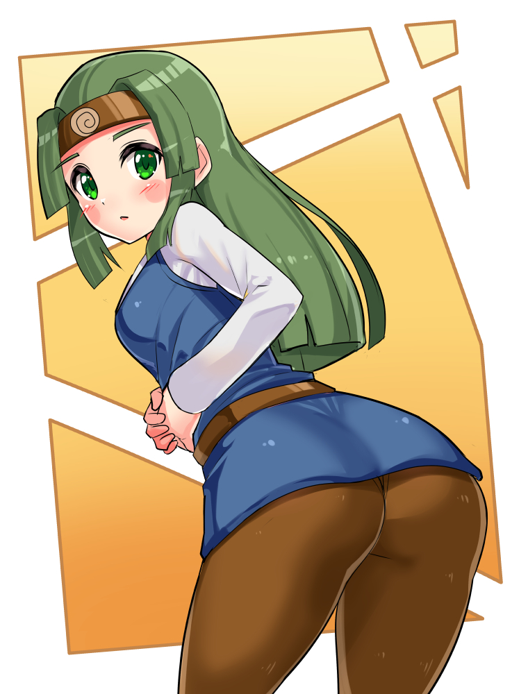 1girls ass big_ass cheek_spots clothed cougar1404 green_hair headband long_hair looking_back mega_man mega_man_battle_network pants sal_(mega_man) saroma