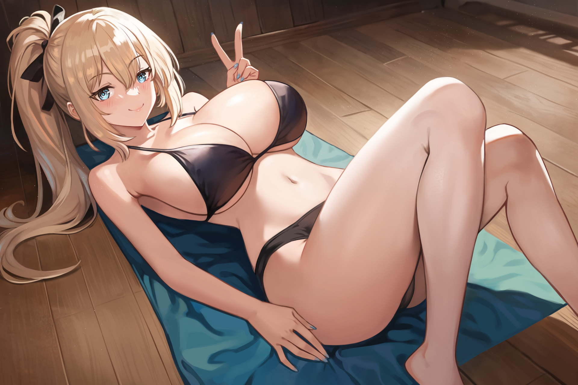 1girls, alluring, bare legs, big breasts, bikini, breasts, cleavage, female, genshin impact, jean gunnhildr, shinsaku, workout, yoga mat