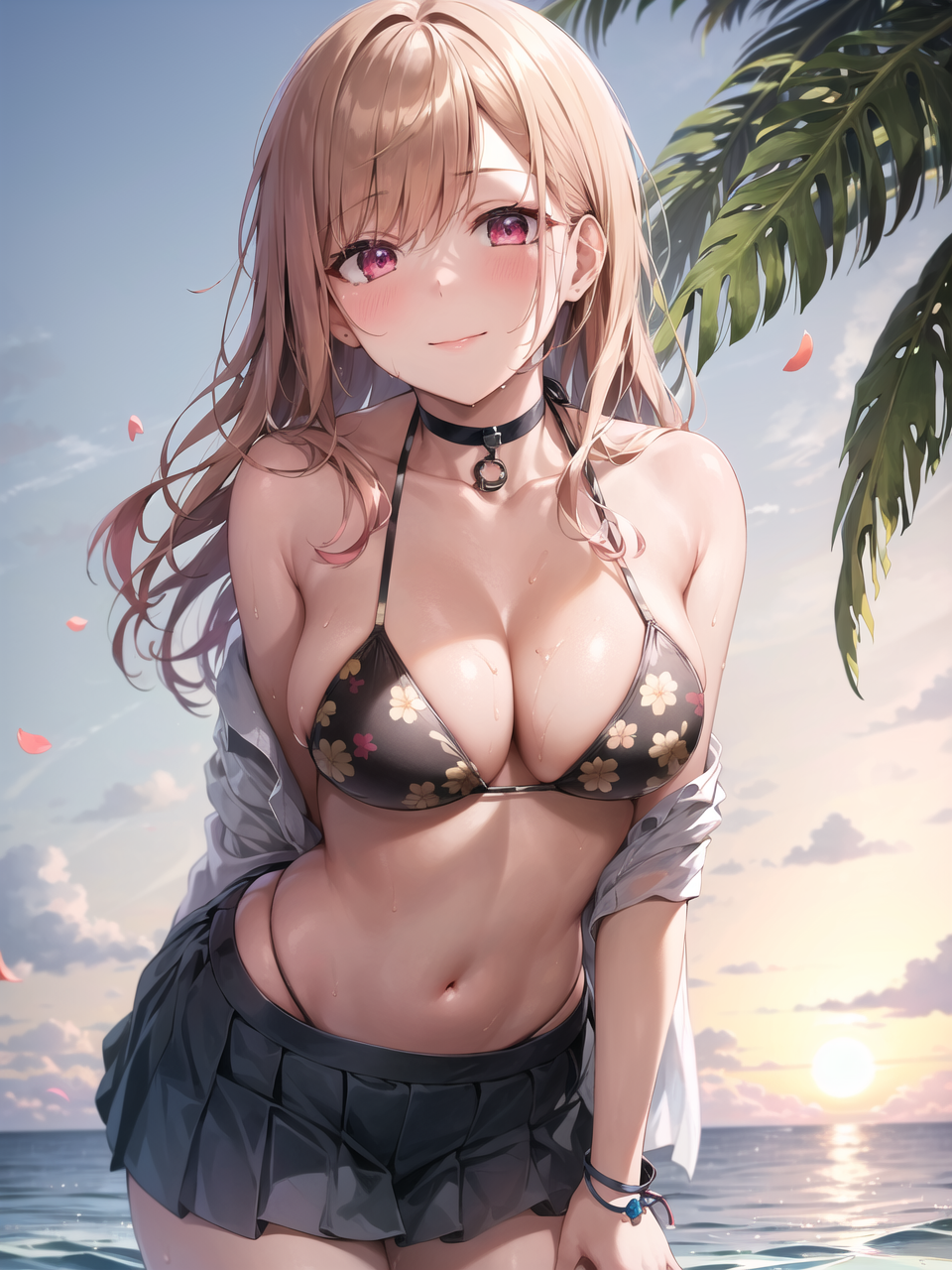 1girls, ai generated, apel, big breasts, bikini, black bikini, blonde hair, blush, breasts, female, gyaru, hi res, hips, kitagawa marin, large breasts, light skin, light-skinned female, long hair, navel, outdoors, red eyes, sono bisque doll wa koi wo suru, stable diffusion, thick thighs, thighs, wide hips