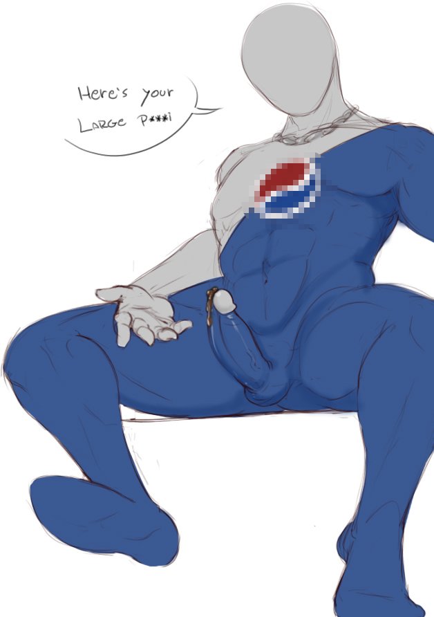 artist_request balls bara blue_body boner erection faceless male male_only mascot muscles muscular penis pepsi pepsiman silver_skin soda solo solo_male speech_bubble spread_legs unusual_cum