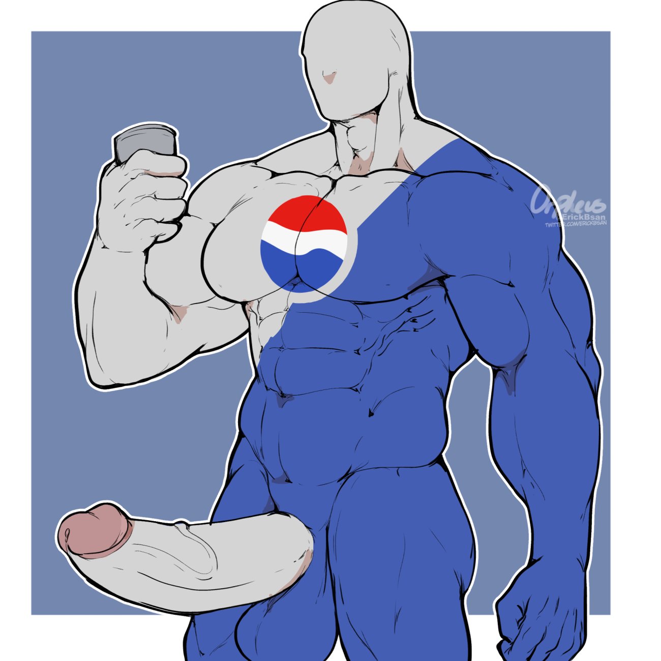 balls bara big_balls big_penis blue_body boner erection erickbsan faceless male male_only mascot muscles muscular penis pepsi pepsiman silver_skin soda soda_can solo solo_male