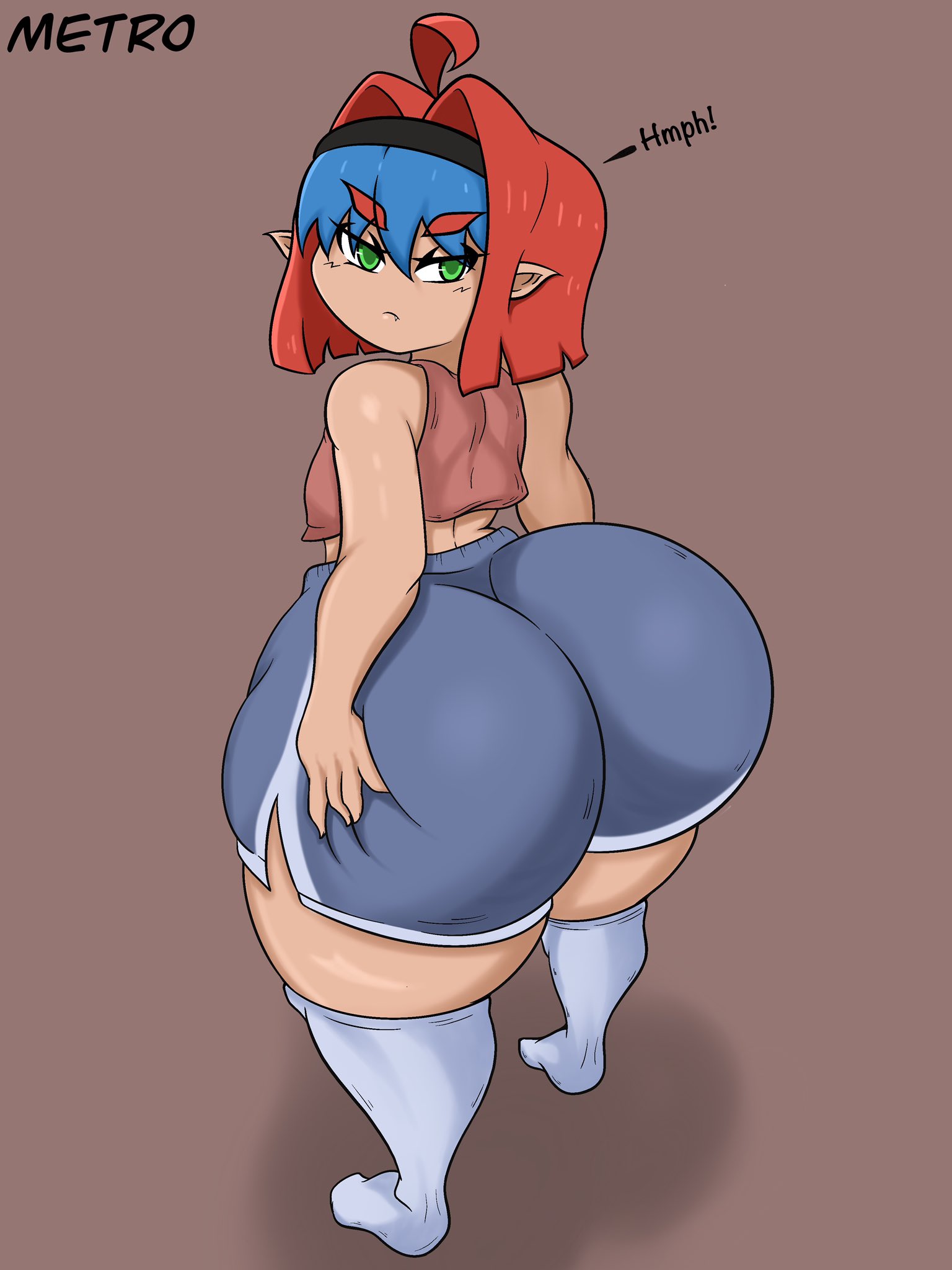 1girls, ass, big ass, big butt, bubble ass, bubble butt, fat ass, fat butt, female, flat chest, flat chested, grabbing own ass, hand on ass, hand on own ass, huge ass, huge butt, jane (neo hajime), metrodraws, short shorts, shorts, shortstack, thick ass, thick thighs