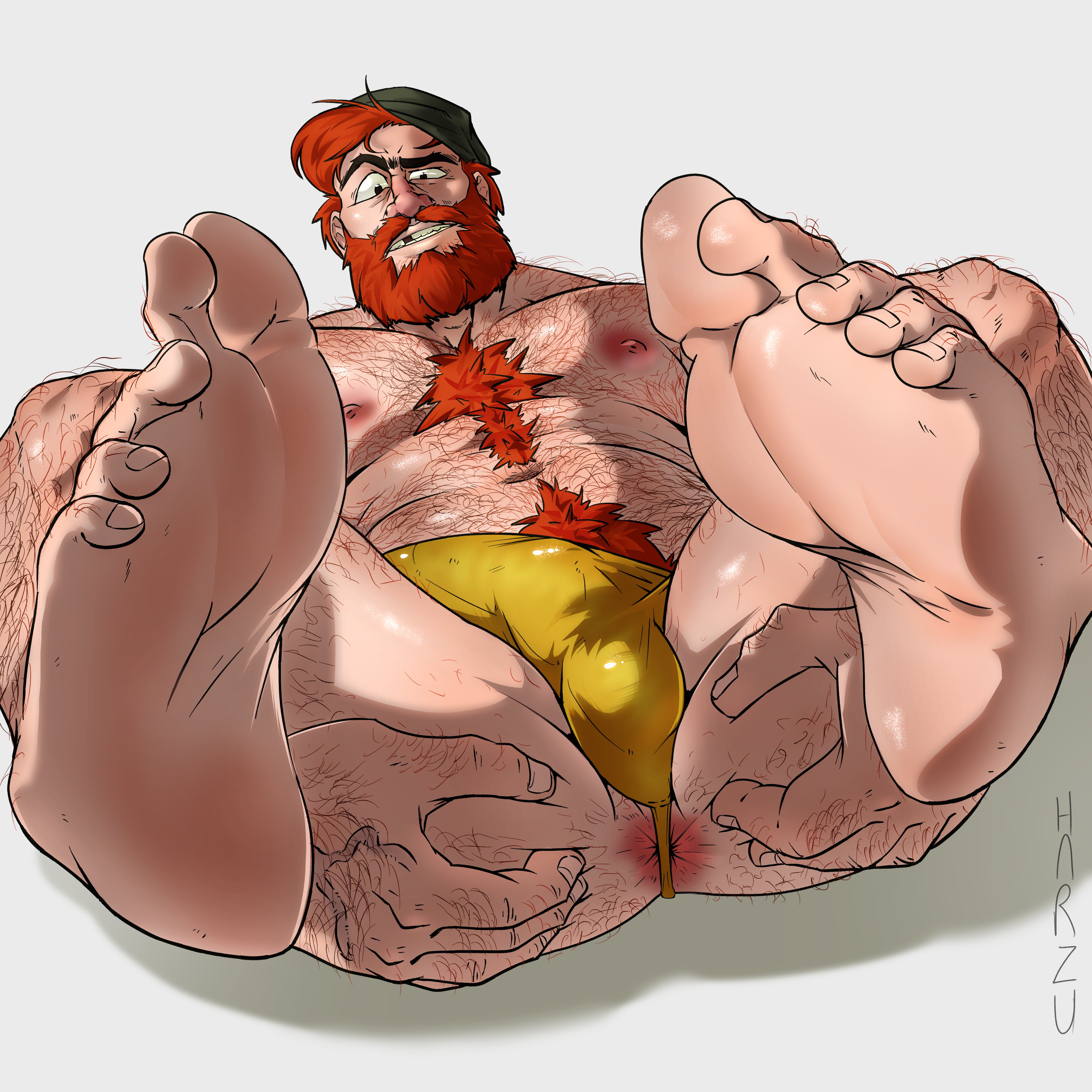 anus, balls, bara, beard, bulge, chest hair, facial hair, feet, gravity falls, hairy, harzu, hat, male, male only, manly dan, missing tooth, muscles, muscular, penis, solo, solo male, spread legs, yaoi