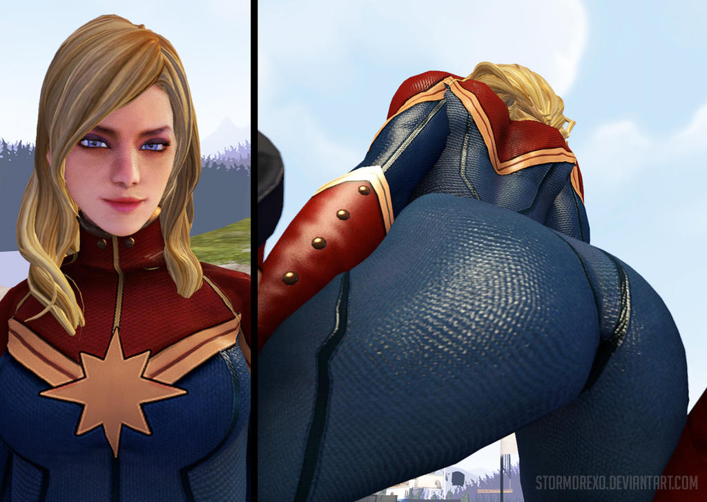 1girls 3d ass big_ass blonde_hair blue_bodysuit blue_eyes bodysuit breasts captain_marvel carol_danvers female female_only huge_ass human human_only large_ass light-skinned_female light_skin marvel marvel_comics marvel_vs._capcom marvel_vs._capcom:_infinite multicolored_bodysuit red_bodysuit second-party_source stormdrexo supercasket