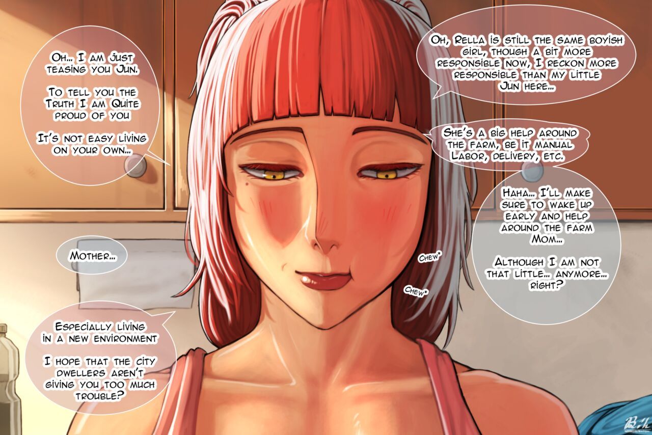 1boy, 1girls, english text, female, hachijuu, incest, male, milf, mother, mother and son, original, original character, son, text, text bubble
