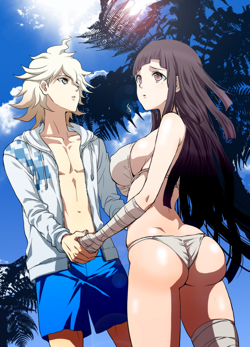 1girls ass beach big_ass bikini bikini_bottom bikini_top breasts butt cute danganronpa danganronpa_2:_goodbye_despair dark_purple_hair dat_ass dosugon female fringe hime_cut innocent large_ass large_breasts long_hair nagito_komaeda nipple_bulge pale-skinned_female petite purple_eyes purple_hair shy straight_hair super_danganronpa_2 teenager thick_ass tsumiki_mikan viewed_from_below