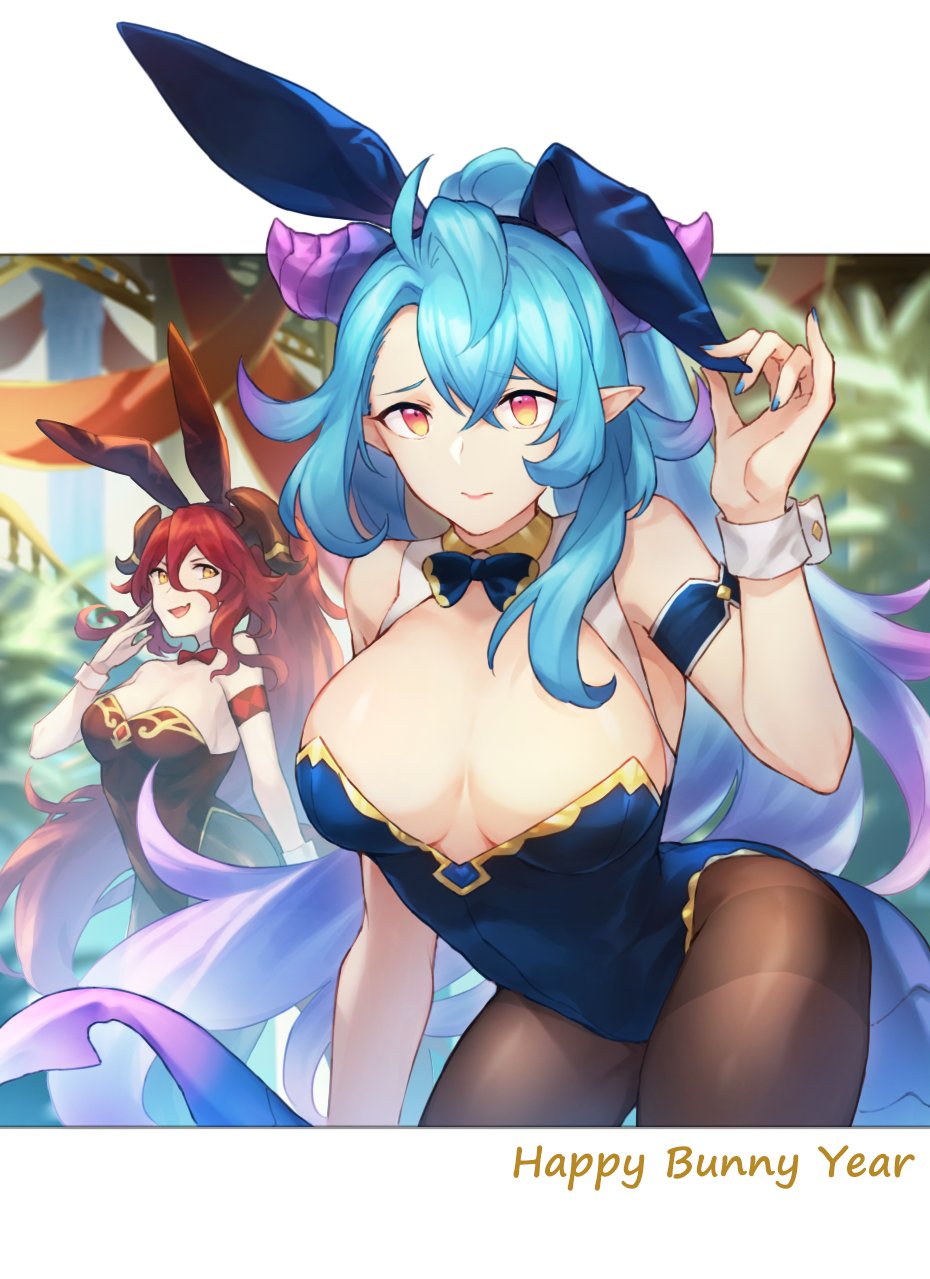 2girls bunny_ears bunny_girl bunnysuit cygames dragalia_lost dragalinuka dragon female female_only leotard mercury_(dragalia_lost) mym_(dragalia_lost) nintendo