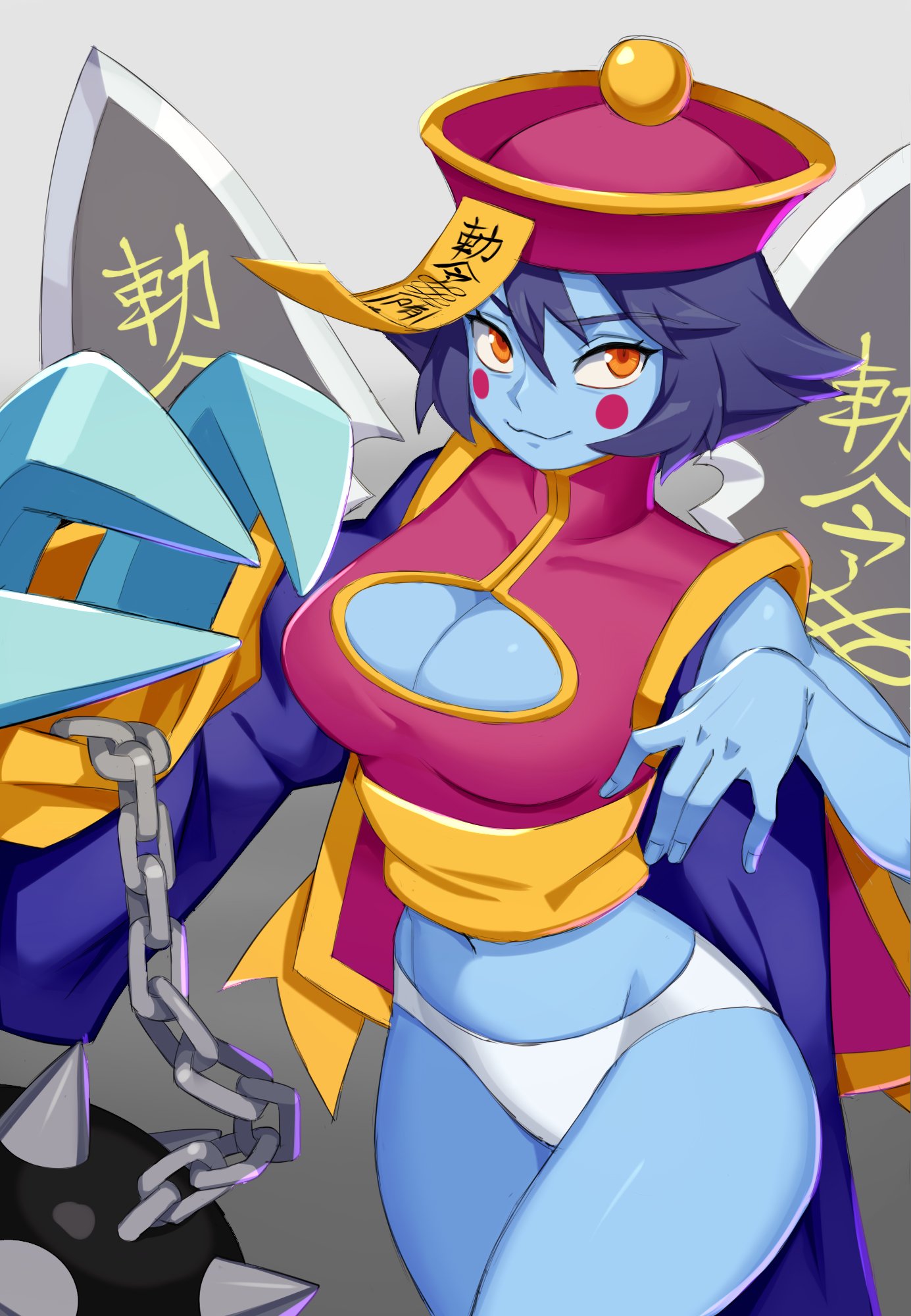 1girls big_breasts blue_skin boob_window breasts capcom chinese_clothes cleavage clothing darkstalkers female female_focus female_only flowerpigeon73 hat hsien_ko jiangshi large_breasts lei-lei lei_lei navel no_pants panties purple_hair solo_female thick_thighs thighs