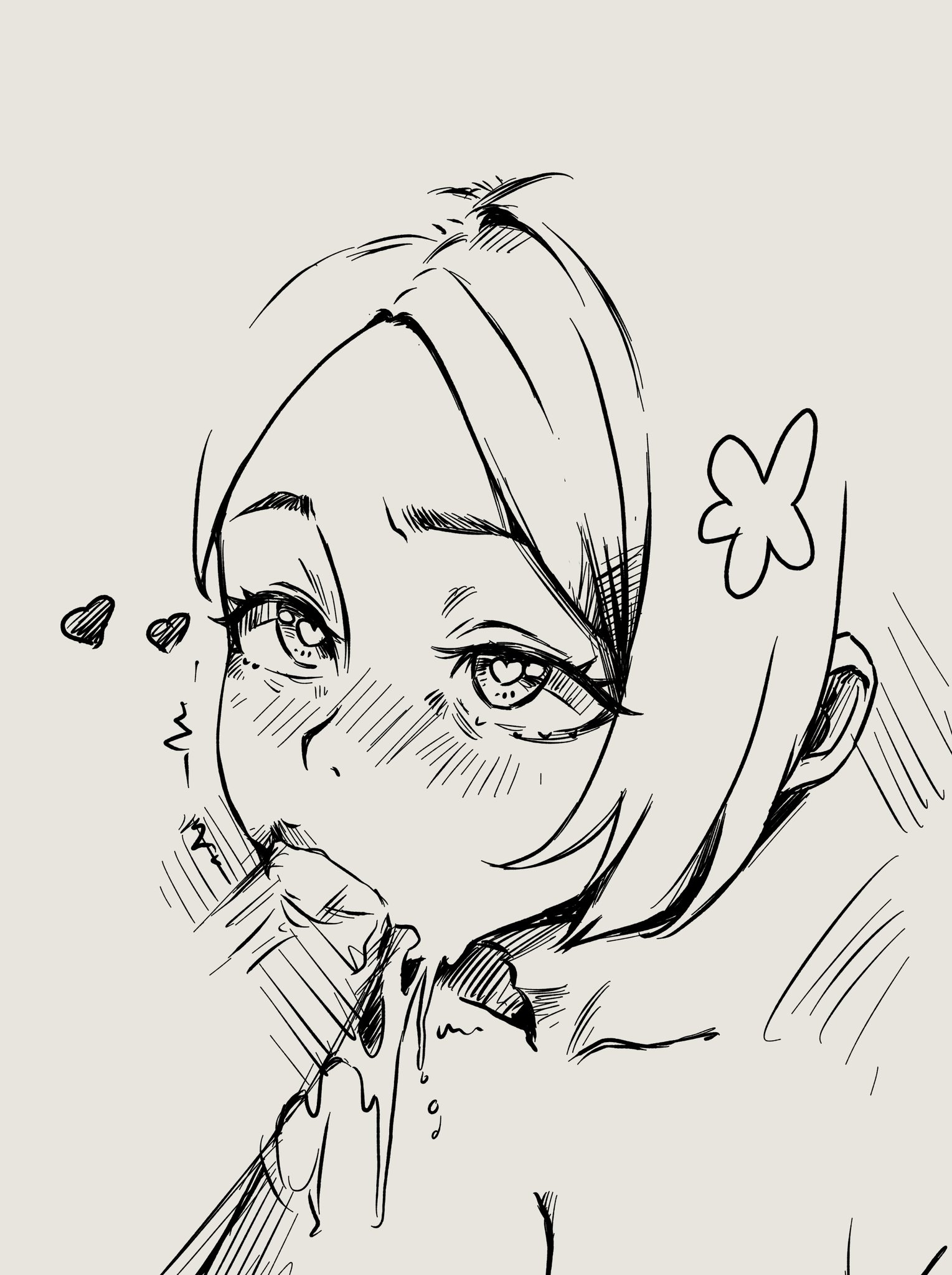 1boy, 1boy1girl, 1girls, bleach, bleach: the thousand-year blood war, blowjob, close-up, fellatio, female, female focus, heart-shaped pupils, horny, horny female, implied nudity, in love, in love with cock, inoue orihime, male, memohnsfw, penis, penis in mouth, pleasure face, saliva, sketch, sloppy, sloppy blowjob, sucking penis