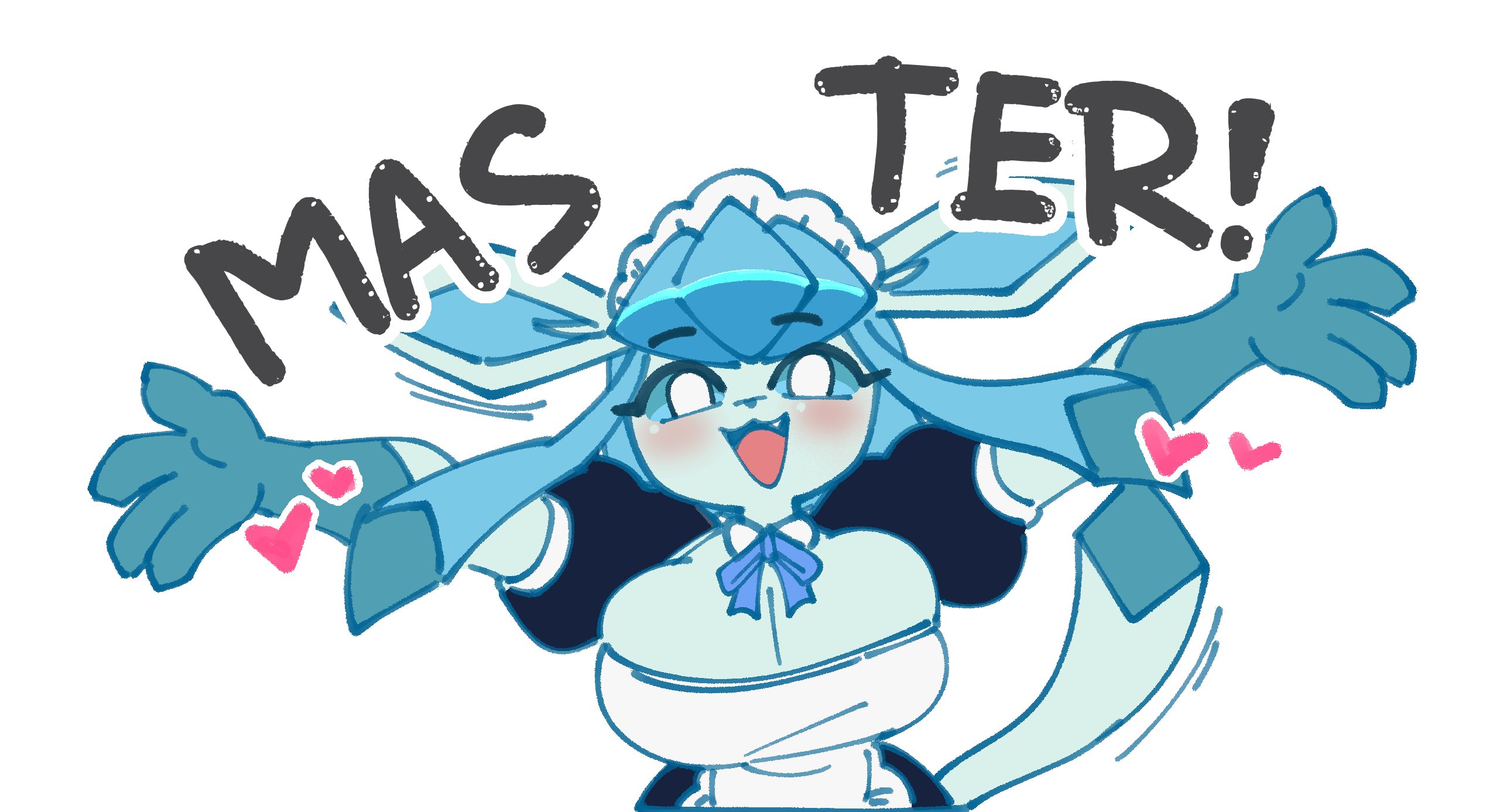 1girl, 1girls, 2026, 2d (artwork), anthro, anthro female, anthro only, arms spread, big breasts, big eyes, blue body, blue fur, blue hair, blushing, blushing at viewer, blushing female, boobs, breasts, clothes, clothing, cute, digital drawing (artwork), digital media (artwork), eeveelution, female, female focus, female only, female pokemon, game freak, generation 4 pokemon, glaceon, half-closed eyes, heart, heart symbol, hearts, hearts around head, hi res, highres, huge breasts, ice type, looking at viewer, maid headdress, maid outfit, maid uniform, mochichi, nintendo, pokemon, pokemon (species), sexy, solo, solo female, solo focus, solo only, text, wanting hug, white background