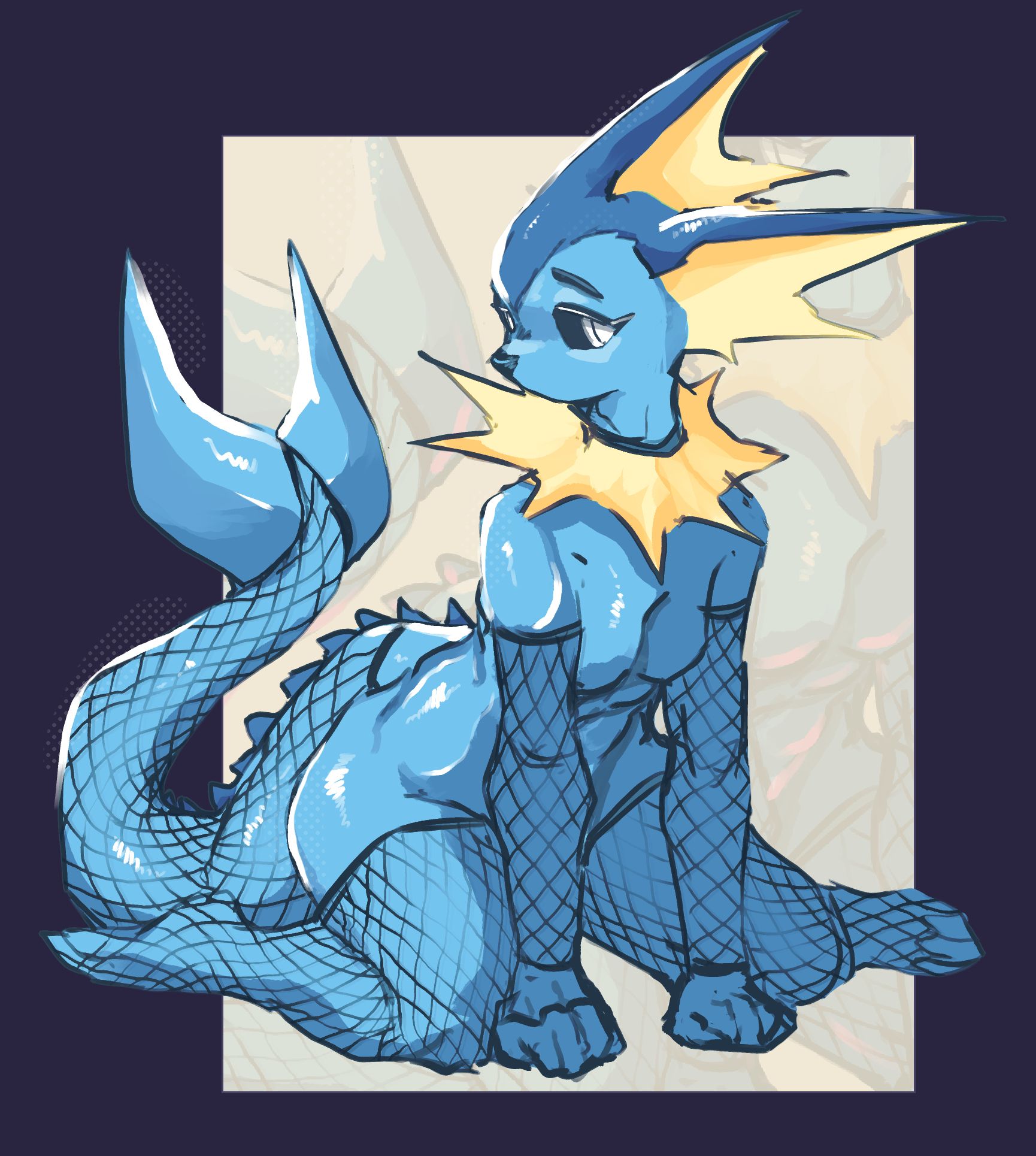 1girls, anthro, breasts, corromon, featureless breasts, female, feral, nude, pokemon, pokemon (species), tagme, vaporeon