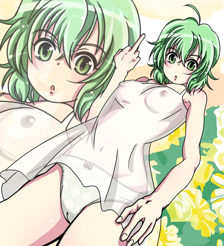 breasts cameltoe green_hair ichiban_ushiro_no_daimaou korone middle_finger nipples pussy see-through sheer