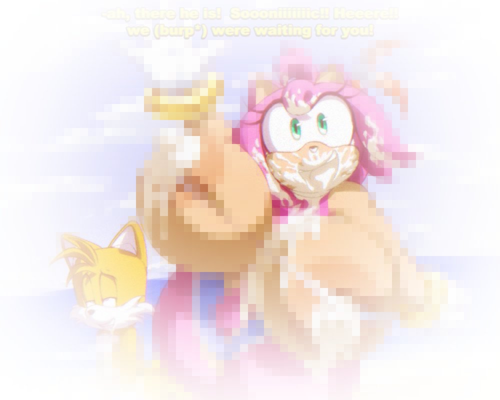 1boy, 1boy1girl, 1girls, after sex, age difference, amy rose, angelauxes, anthro, anthro on anthro, anthro only, beach, beach background, big breasts, censored nipples, censored penis, cheating, cheating (relationship), cheating female, cheating girlfriend, cum, cum drip, cum in mouth, cum on body, cum on breasts, english commentary, english dialogue, english text, fox boy, fox ears, fox humanoid, fox tail, friendship, hedgehog girl, hedgehog humanoid, image, netorare, netorase, ntr, satisfied, satisfied expression, satisfied smile, sega, shaking breasts, short hair, sonic (series), sonic the hedgehog (series), summer, tagme, tails the fox, teenage female, vacation, video game character, video games, younger male