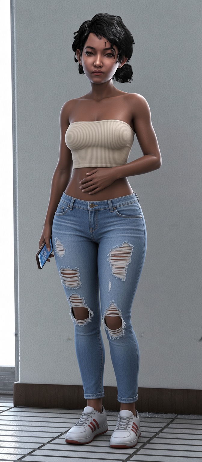 3d black_hair blender_(software) brown_hair clementine_(the_walking_dead) curvy curvy_figure dark-skinned_female dark_skin gym gym_uniform japanese_clothing large_ass light-skinned_female light_skin medium_breasts nipples nipples_visible_through_clothing petite red_l shirt short_hair shorts sneakers socks sports_uniform t-shirt the_walking_dead the_walking_dead_game thick_thighs thighs tied_hair video_game_character