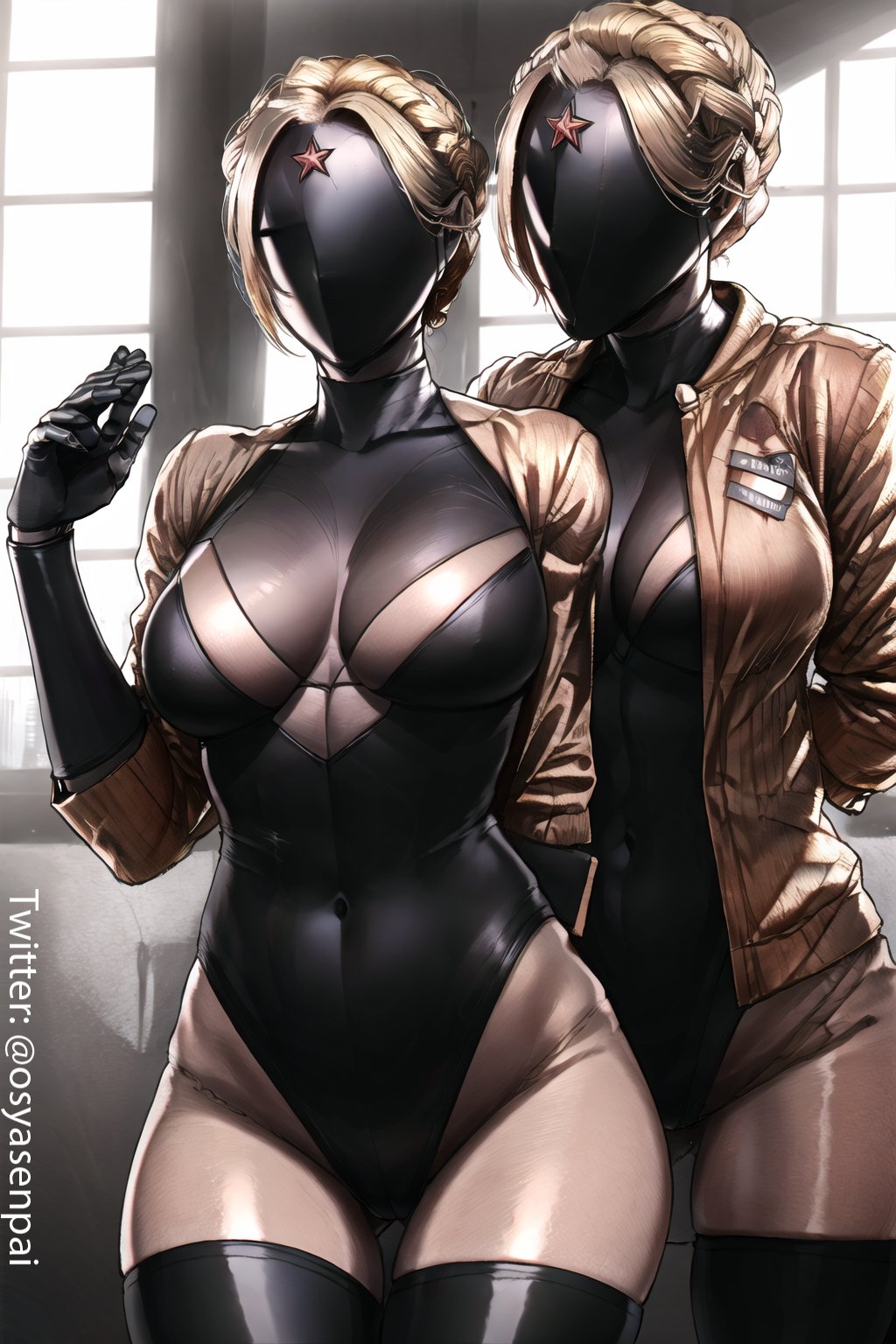 2girls, ai generated, atomic heart, big breasts, breasts, female, female only, osyasenpai, robot, robot girl, stable diffusion, the twins (atomic heart), twins