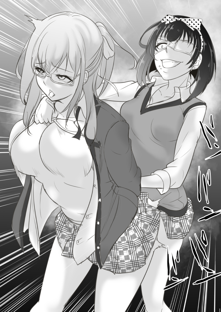 1futa 1girls black_and_white bouncing_breasts clapping_cheeks clothed_sex eyepatch female_focus futa_on_female futadom futanari ikishima_midari kakegurui light-skinned_female light-skinned_futanari mokuseirokku monochrome nureba_ayame sex sex_from_behind standing_sex teenage_girl teenager tongue_out