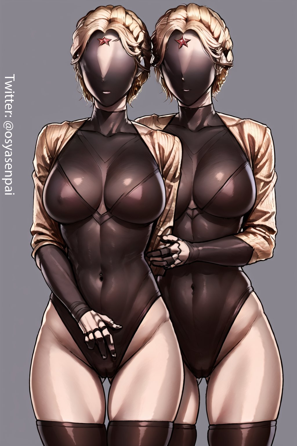 2girls, ai generated, atomic heart, big breasts, breasts, female, female only, osyasenpai, robot, robot girl, stable diffusion, the twins (atomic heart), twins