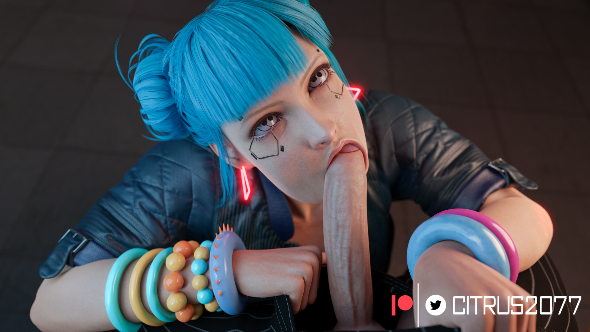 1girls, 3d, 3d (artwork), blowjob, blowjob face, blue hair, blue moon (cyberpunk 2077), braided hair, citrus2077, cyberpunk 2077, female, female focus, light skin, light-skinned male, male, mouthful, oral, oral insertion, oral penetration, oral sex, tagme, white eyes, white skin