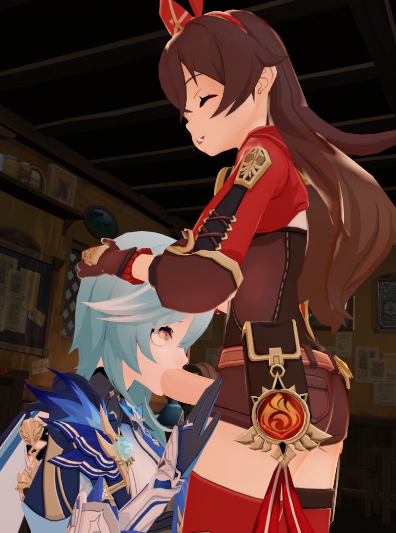 1futa, 1girls, 3d, amber (genshin impact), blowjob, eula (genshin impact), female, futa on female, futaflux, futanari, genshin impact, intersex, light skin, light-skinned female, light-skinned futa, tagme