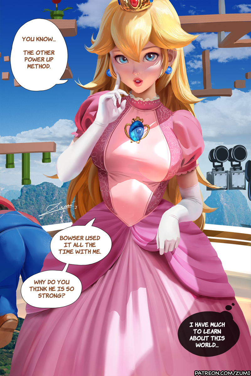 1boy, 1girls, dialogue, dialogue bubble, female, female focus, male, mario, mario (series), nintendo, princess peach, super mario bros., super mario bros. (2023 film), tagme, text, zumi