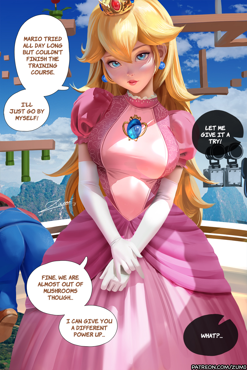1boy, 1girls, dialogue, dialogue bubble, female, female focus, male, mario, mario (series), nintendo, princess peach, super mario bros., super mario bros. (2023 film), tagme, text, zumi