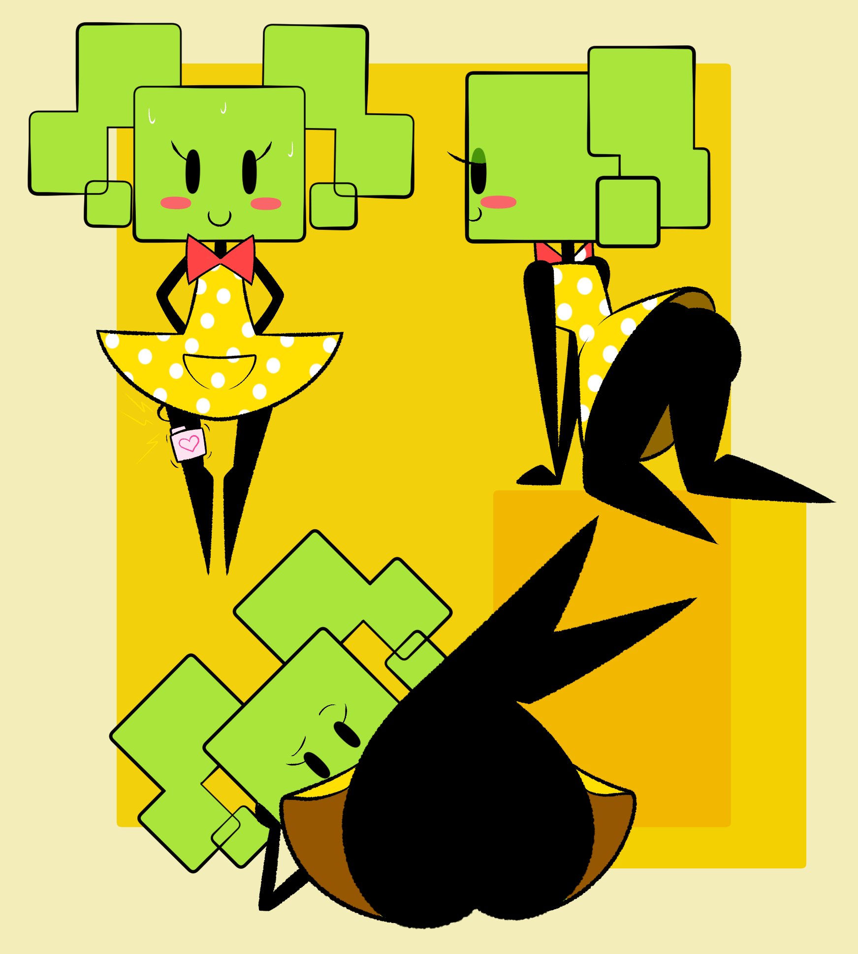 :), ass, ass focus, big ass, black body, blush stickers, bowtie, dress, eyelashes, fatalafterdark, female, green skin, mario (series), mimi (super paper mario), mob face, nintendo, paper mario, smile, super paper mario, sweat, tagme, twintails, vibrator