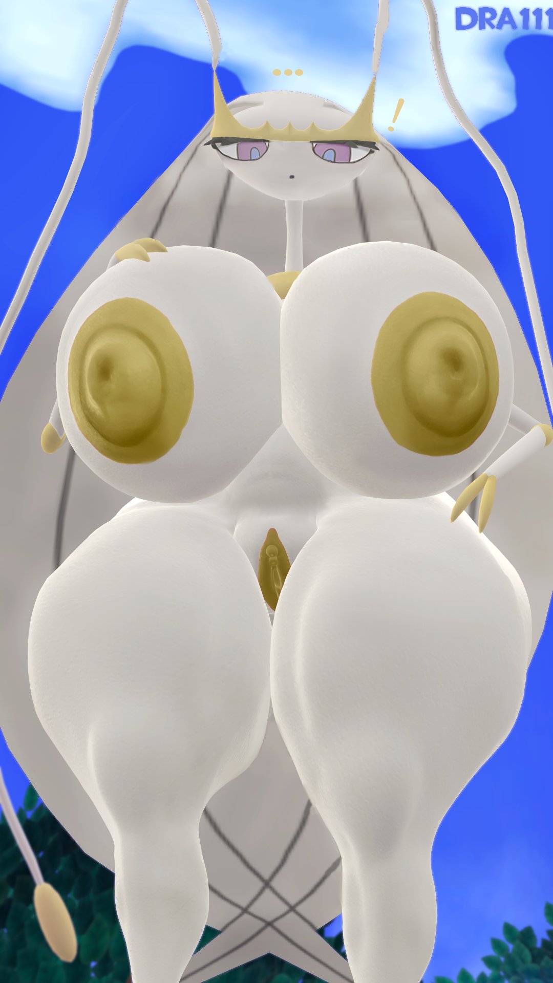 1girls, 9:16, antennae, anthro, areolae, arm behind back, art trade, ass, blue eyes, breasts, completely nude, completely nude female, dra111 (artist), dragon316, female, female only, huge ass, huge breasts, insect girl, looking at viewer, naked, naked female, nipples, nude, nude female, pheromosa, pokemon, pokemon (species), pussy, solo, solo female, standing, thick thighs, ultra beast