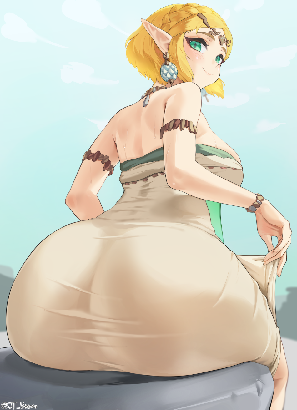 1girls ass ass_in_dress bimbo blonde_hair breasts dat_ass dress female green_eyes huge_ass huge_breasts jtveemo light-skinned_female light_skin looking_at_viewer nintendo pointy_ears princess princess_zelda short_hair tears_of_the_kingdom the_legend_of_zelda thick_thighs thighs zelda_(tears_of_the_kingdom) zonai_outfit