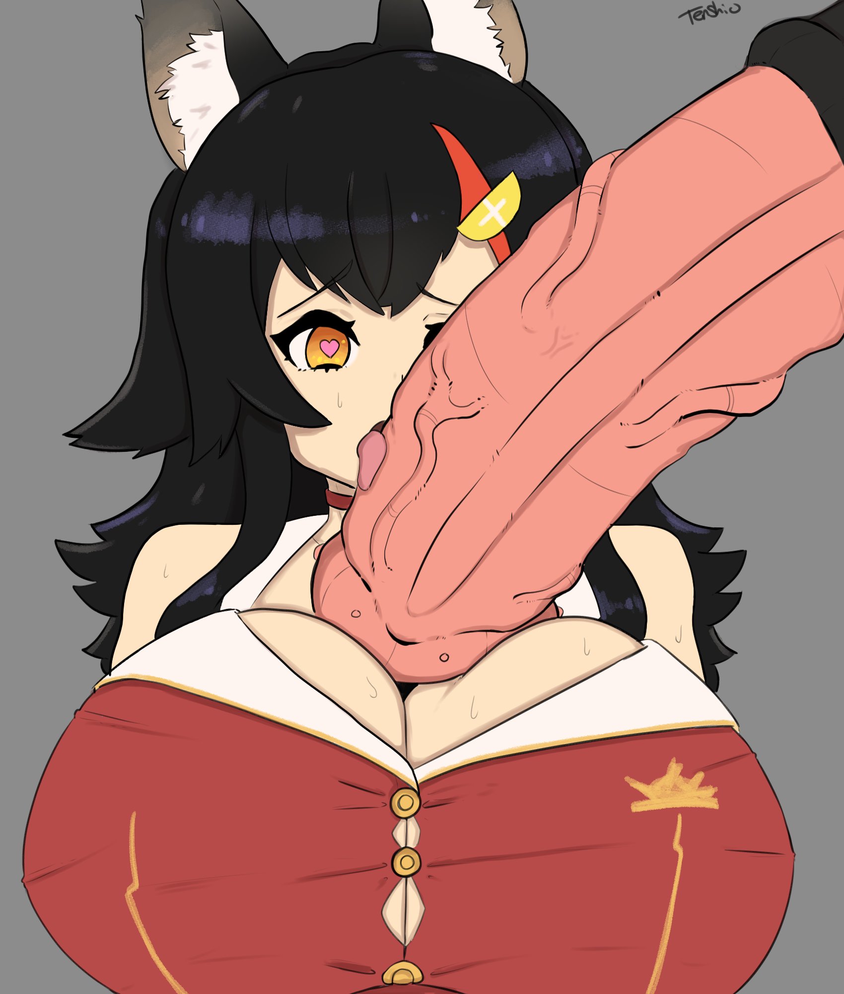 1girls, animal penis, bestiality, big breasts, big penis, bodily fluids, breasts, enormous penis, female, giant penis, gigantic penis, heart-shaped pupils, hololive, horsecock, huge breasts, huge cock, hyper penis, large breasts, large penis, licking penis, male, massive penis, ookami mio, paizuri, penis, penis awe, sweat, tenshio, titjob, uncensored, virtual youtuber, zoophilia