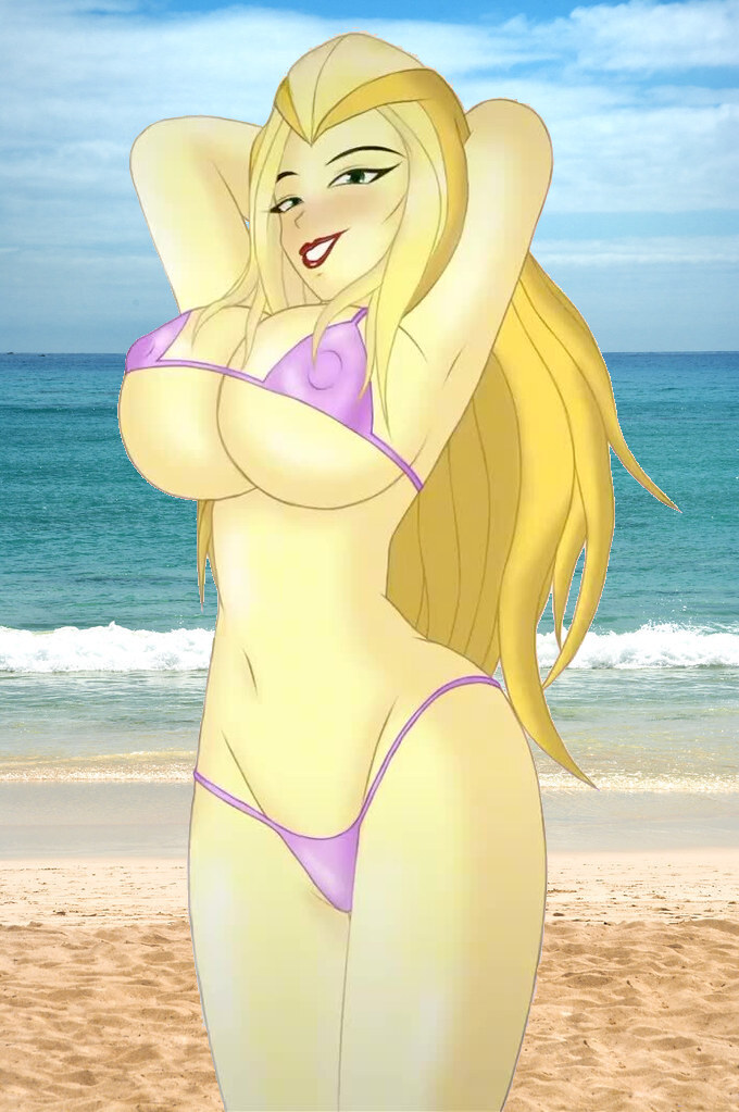 1girls alien_girl alien_human armpits arms_behind_head ass beach big_breasts bikini blonde_hair blush breasts busty cleavage cropped cropped_image curvy edit edited female hourglass_figure huge_breasts human light-skinned_female light_skin lipstick long_hair looking_at_viewer loonatics_unleashed nipples_visible_through_clothing photoshop_(medium) realistic_background smile smiling_at_viewer solo swimsuit warner_brothers wide_hips zadavia