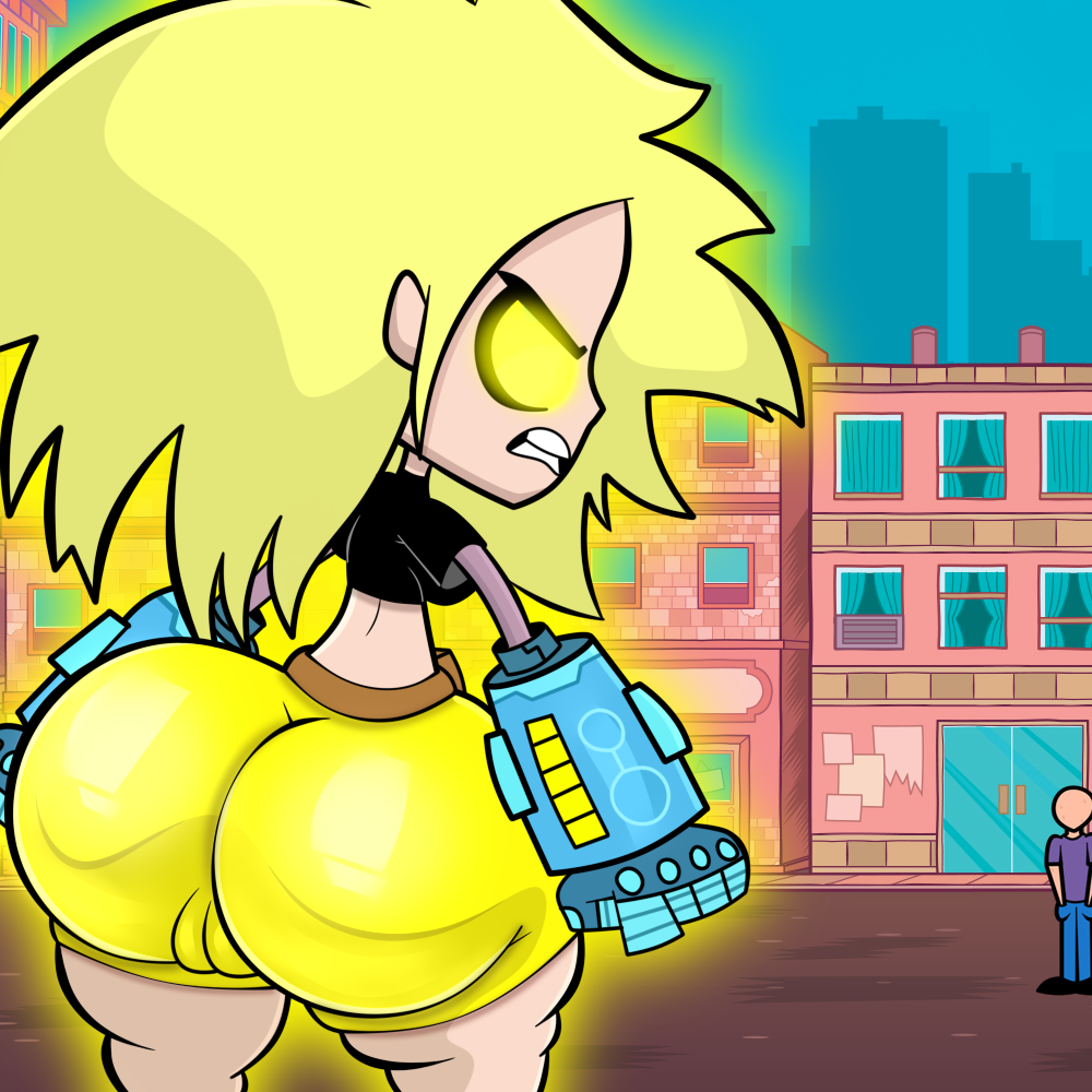 1boy 1girls big_ass blonde_hair cartoon_network dat_ass dc flying glowing glowing_eyes shorts tara_markov teen_titans teen_titans_go terra_(dc) terraterraterra thick_ass thighhighs