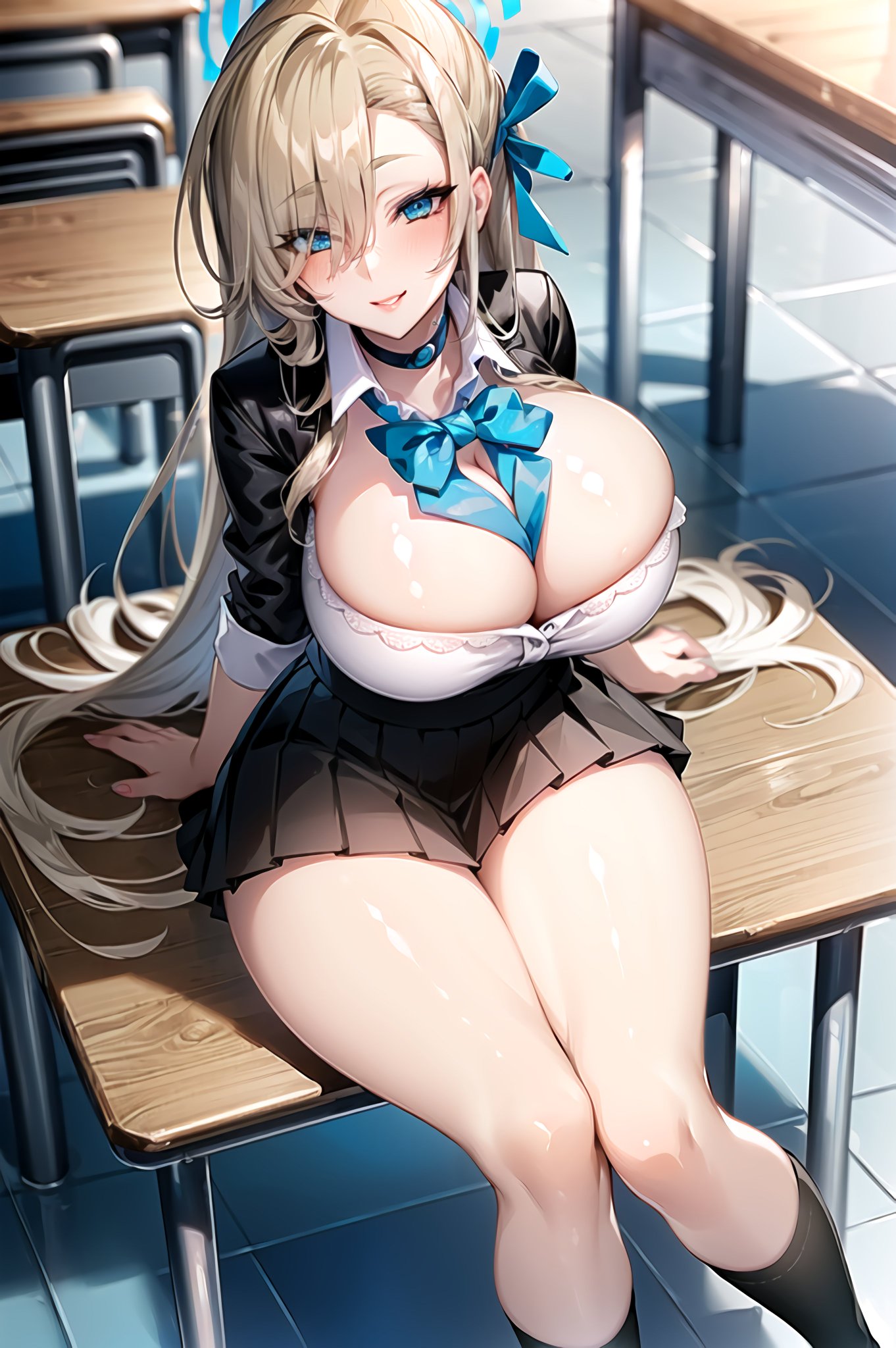 1girls, ai generated, asuna (blue archive), blue archive, breasts, curvaceous, curvy body, curvy female, female, high resolution, huge breasts, long hair, school uniform, schoolgirl, solo female, solo focus, stable diffusion