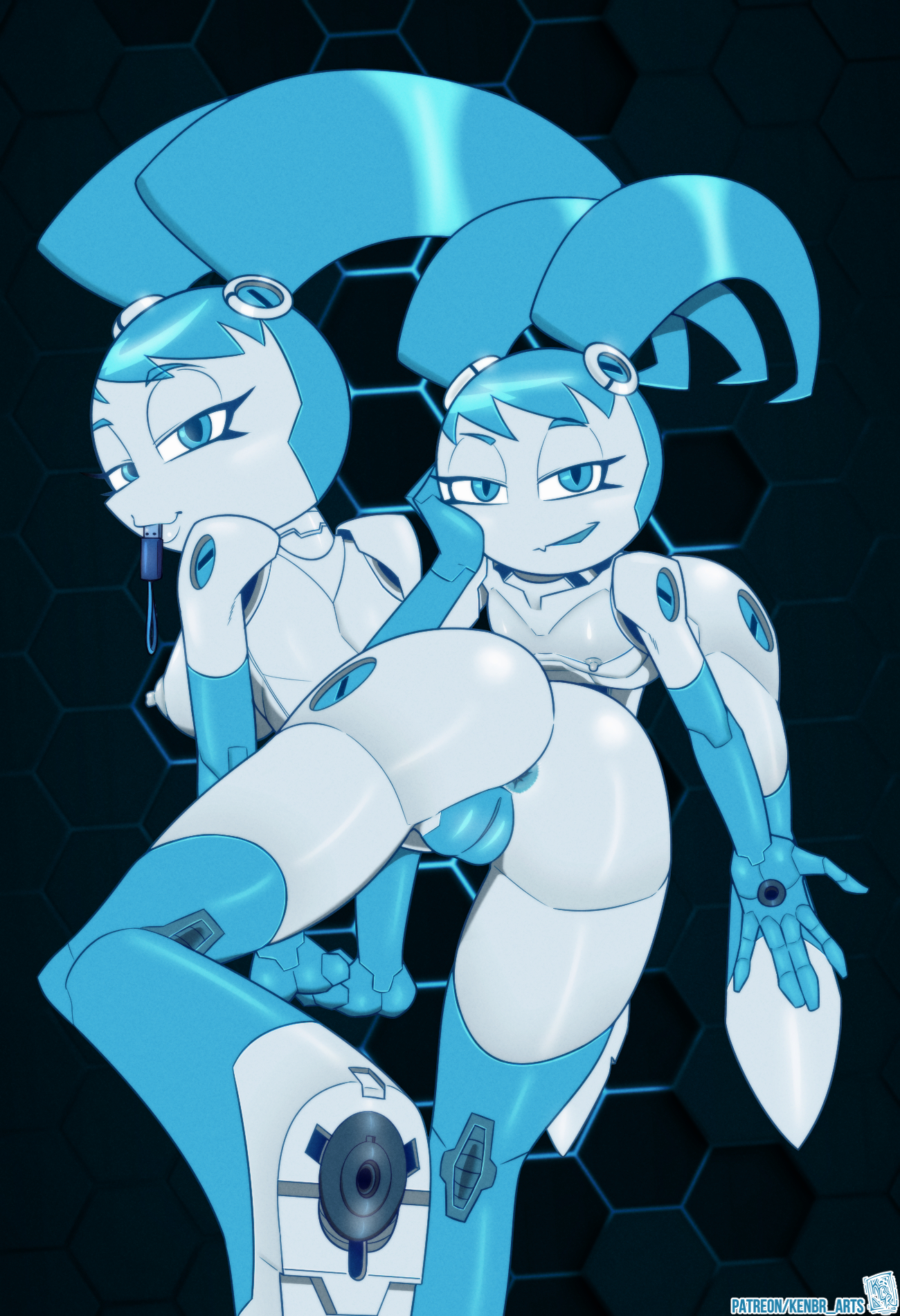 alternate version available, anus, ass, blue anus, blue eyes, blue hair, blue pussy, breasts, female, jenny wakeman, kenbr arts, medium breasts, my life as a teenage robot, nickelodeon, nipples, pussy, robot, robot girl, robot humanoid, small breasts, twintails, vagina, white body