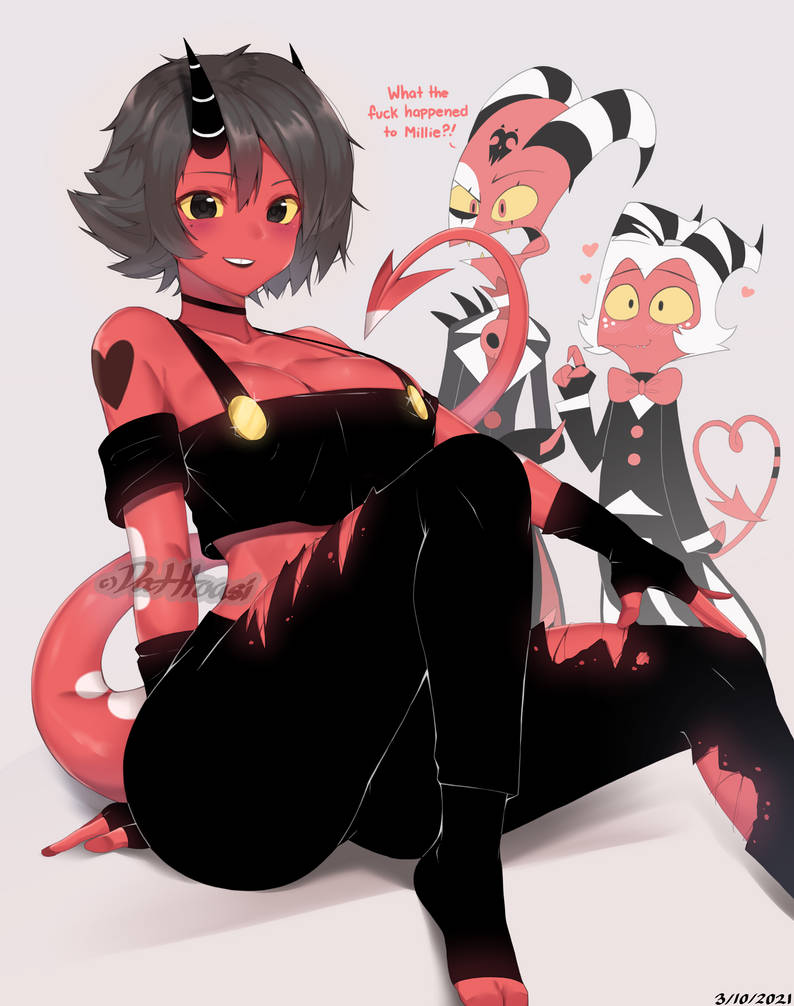 aceofbros, anime, anime style, ass, blitzo (helluva boss), female, funny, helluva boss, meme, millie (helluva boss), moxxie (helluva boss), tagme, thick ass, thick thighs, thighs, vivienne medrano, vivziepop