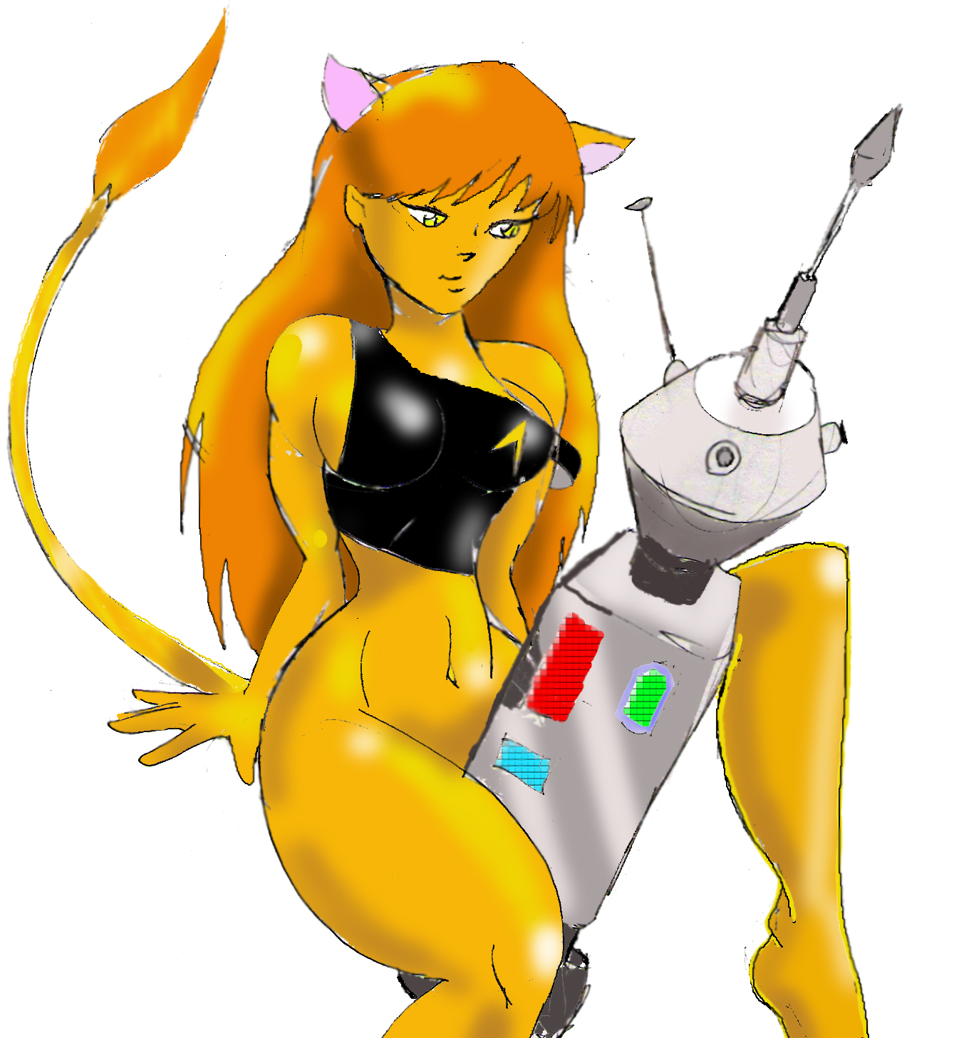 1girls alien anthro caitian_(species) cat_ears female female_only furry humanized humanoid inspector97 john_f._ridley navel nomad_probe orange_fur shiboline_m'ress solo solo_female star_trek star_trek_the_animated_series starfleet_insignia tail