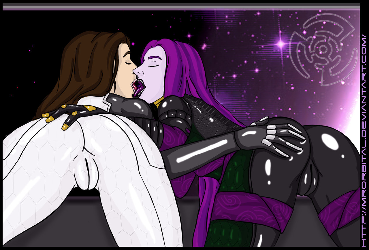 2girls ass ass_grab cameltoe female mass_effect miranda_lawson mrorbital multiple_girls quarian space tali'zorah_nar_rayya yuri