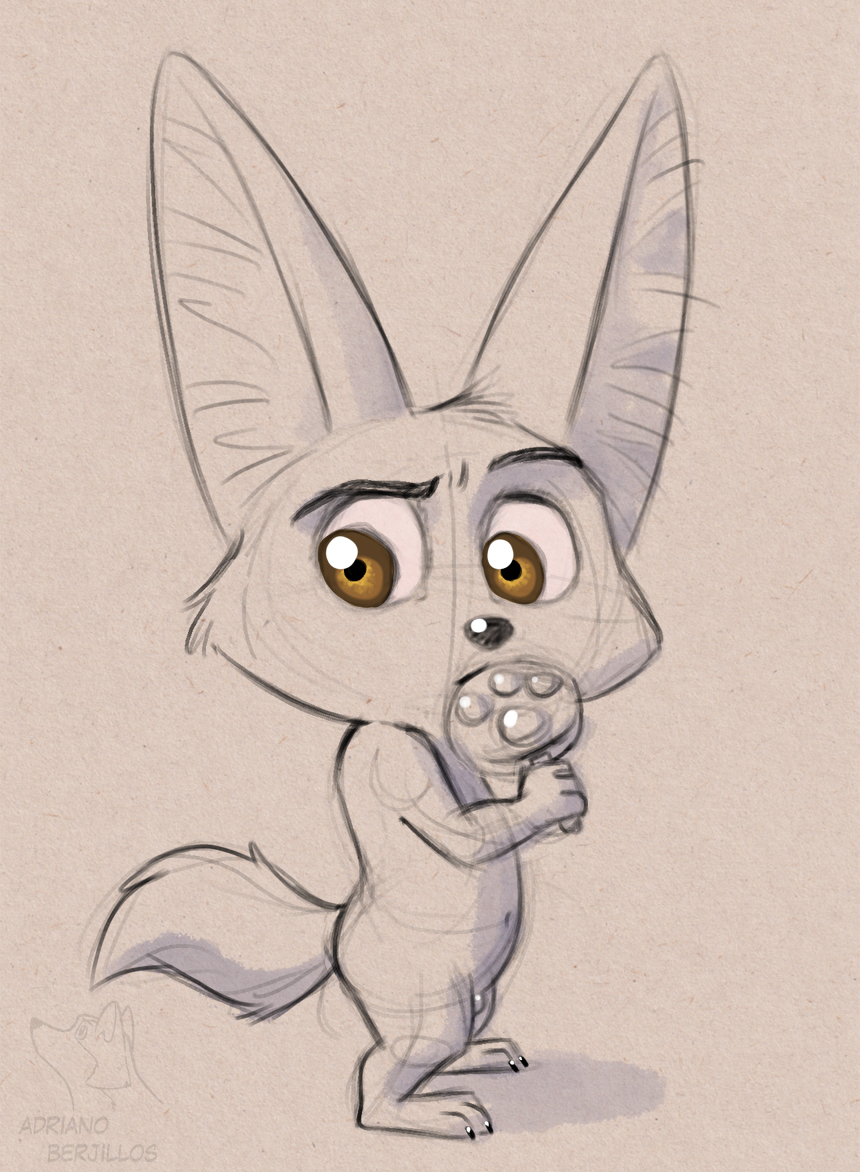 3_toes 4_fingers anthro big_ears big_eyes brown_eyes canid canine corgi_(artist) disney eyebrows feet fennec fingers finnick fluffy fluffy_ears fluffy_tail fox genitals male male_only mammal nude paws pawsicles penis raised_eyebrow small_body small_penis soft_penis solo tail toes zootopia