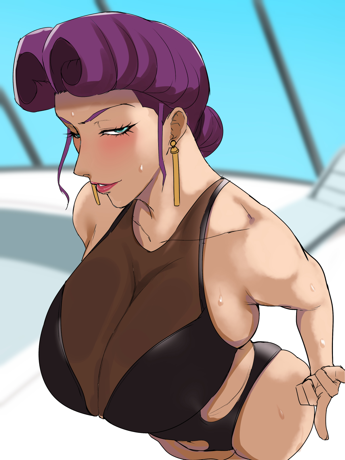 1girls, akaba himika, big breasts, breasts, busty, cleavage, curvaceous, curvy, curvy body, curvy female, curvy figure, ecoruby, female, henrietta akaba, huge breasts, large breasts, mature, mature female, purple hair, swimsuit, voluptuous, yu-gi-oh!, yu-gi-oh! arc-v