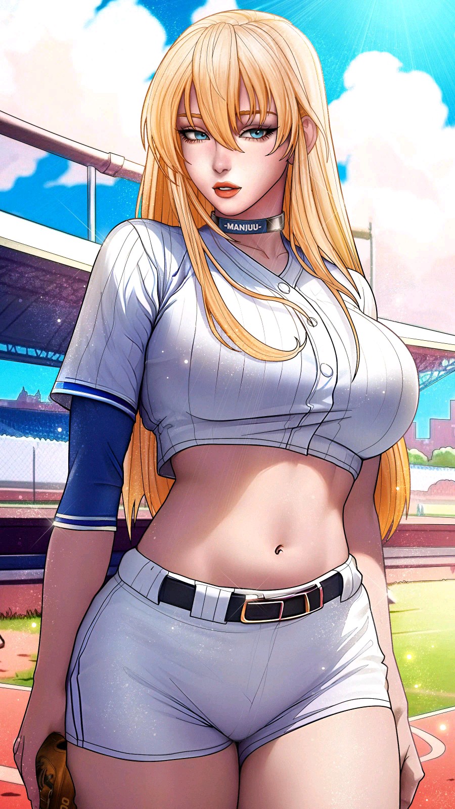 athlete blonde_hair hair original_character seductive seductive_look sports_bra spread_legs