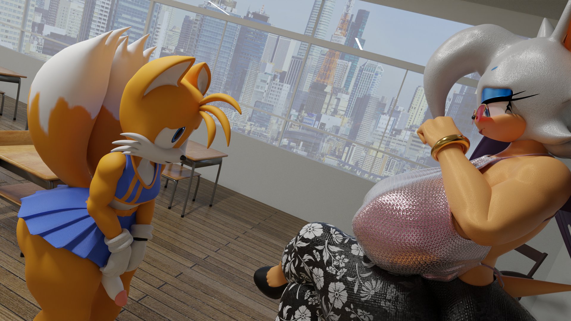 1boy, 1girls, 3d, 3d (artwork), 3d model, age difference, anthro, bat, blender, breasts, cheerleader, coel3d, crossdressing, female, femboy, femboy on female, fox, furry, gimleduat, huge breasts, imminent sex, large breasts, male, miles prower, mobian, mobian (species), mobian bat, older female, older female and younger male, penis, rouge the bat, rouge the bat (coel3d), sega, sonic (series), sonic adventure 2, sonic the hedgehog (series), tagme, tails, tails the fox, teacher, teacher and student, twink, younger male