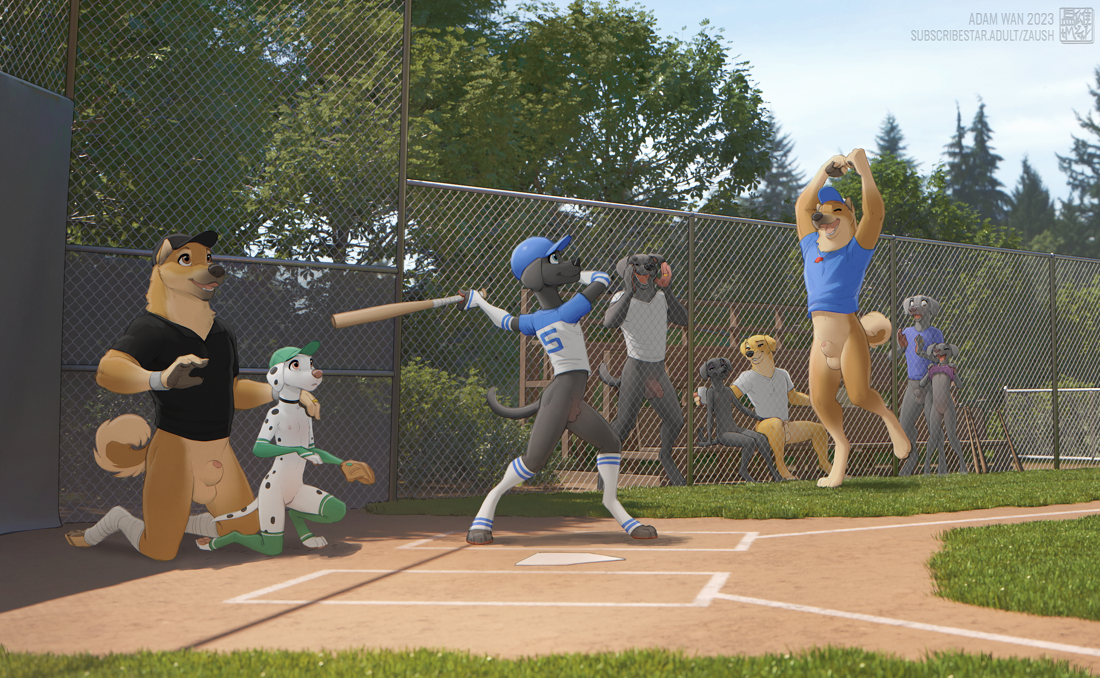 adam wan, baseball bat, bottomless, cub, furry, outdoors, tagme, young, zaush
