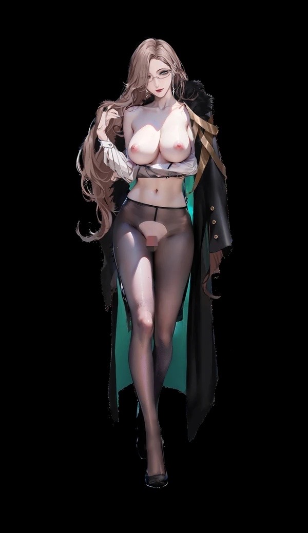 1girls ai_generated blue_eyes breasts breasts_out brown_hair censored_pussy chameleon_(path_to_nowhere) female glasses large_breasts nipples path_to_nowhere ripped_clothing standing