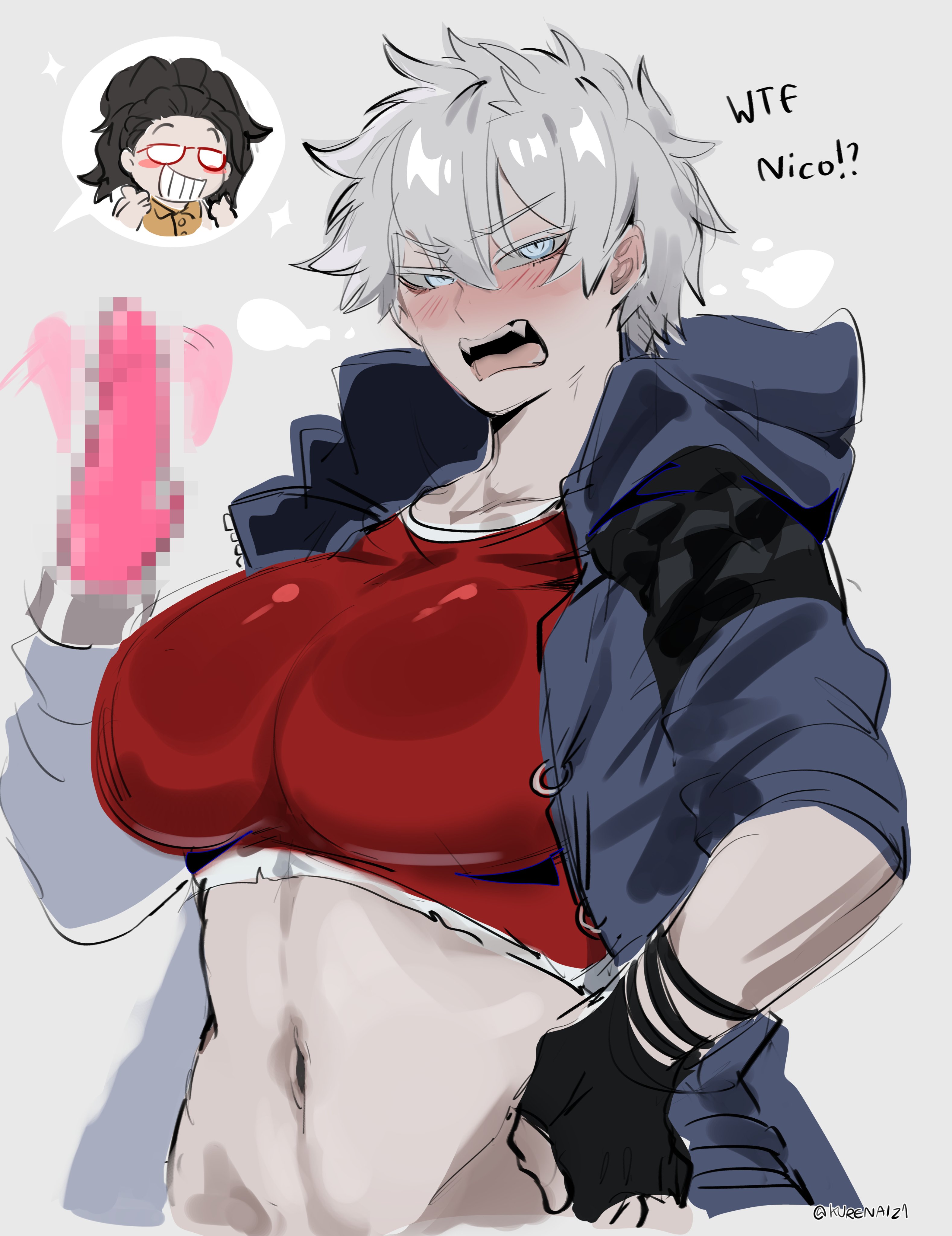 2d, 2girls, censored, devil may cry, devil may cry (series), devil may cry 5, dildo, female, female only, genderswap, genderswap (mtf), kurenaiz1, mosaic censoring, multiple females, multiple girls, nero (devil may cry), nicoletta goldstein, rule 63, short hair, solo focus, tomboy, very short hair