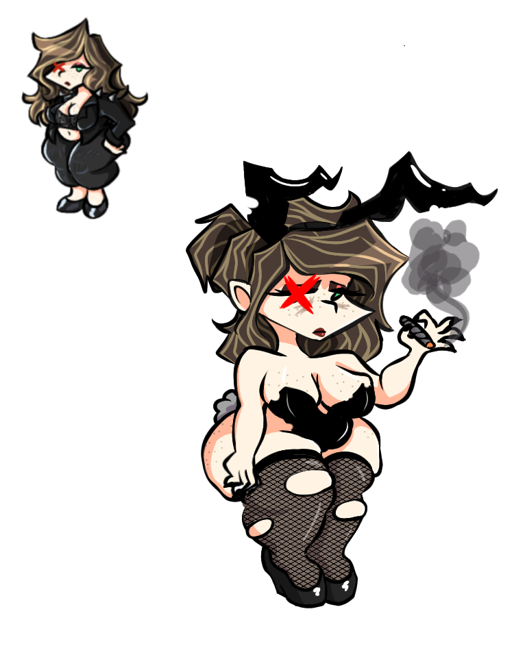 ass blunt breasts bunny_ears bunnysuit chubby cigarette dyed-hair dyed_hair fat fat_ass fat_butt fatty female fnf_style friday_night_funkin green_eyes heels joke lipstick makeup mega_novelatus misery no_context nova novelatus original_character sad self_insert self_upload smoke smoking smoking_cigarette